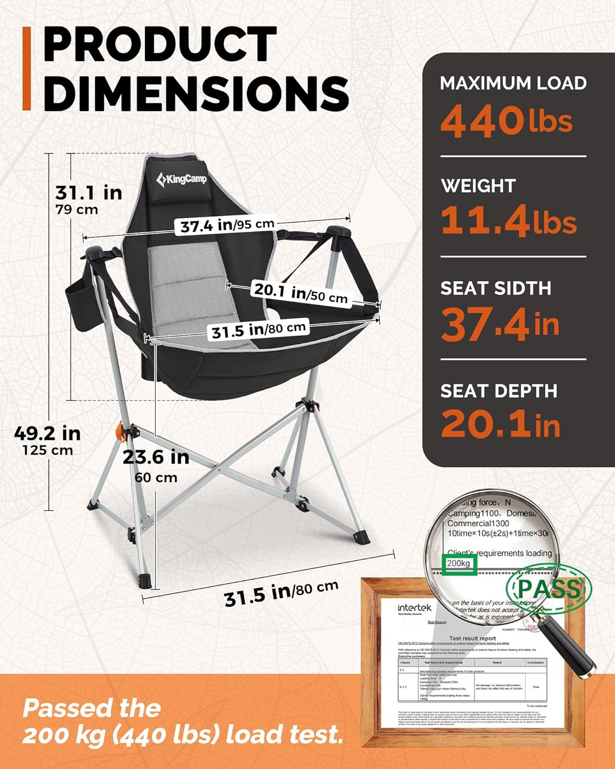 KingCamp Hammock Chair with Footrest, Swinging Portable Folding Camping Chairs for Adults MAX 440lbs Heavy Duty Foldable Oversized Rocker with Cup Holder Pillow for Outdoor Beach Patio Sport Lawn