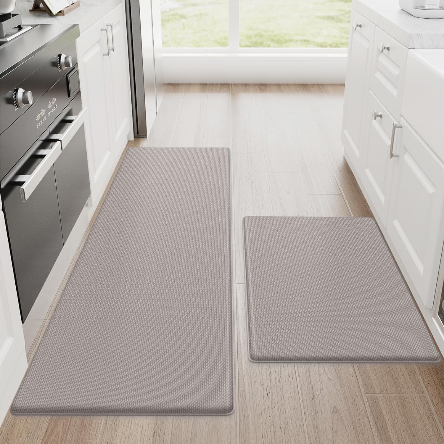 StepRite Kitchen Mats, 2PCS Kitchen Rugs, Cushioned Anti Fatigue Kitchen Mats for Floor, Non-Slip Standing Desk Mat, Waterproof Kitchen Rug Set for Kitchen,20" x 32"+20" x 94.5"-Full 1inch Thick,Black