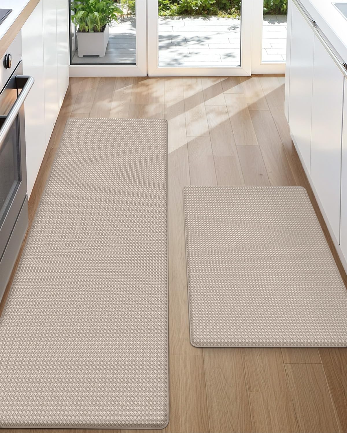 Color&Geometry Anti Fatigue Cushion Padded Kitchen Mat for Floor - 24x59+24x94,Easy Clean, Waterproof & Oil Proof, Anti Slip, Foam Rubber Runner Rug for Front Sink Comfort Standing, Black Set of 2