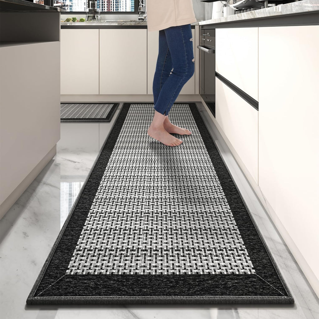 PADOOR Non Slip Kitchen Rugs Sets of 3 - Extra Large 2.5'x6' + 20"x32" + 20"x32" Runner Rugs for Kitchen Floor Non Skid Washable, Absorbent Kitchen Mat for in Front of Sink 3 Piece Grey