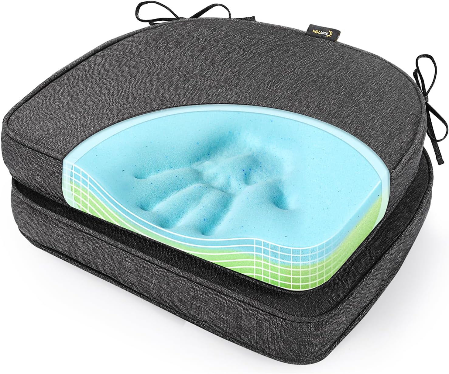 SUNROX Gel Memory Foam Chair Cushions, FadeShield Water-, Stain-Resistant Durable Reversible Seat Cushion Pads with Ties for Indoor/Outdoor Kitchen Dining Office, 17"x16", Set of 6, Heather Grey