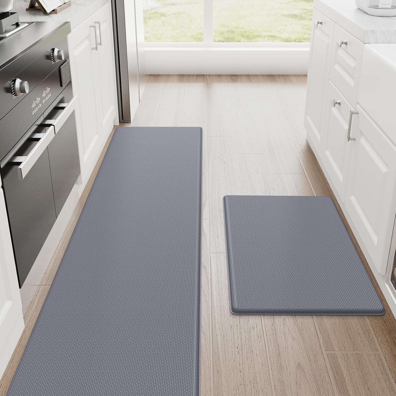 StepRite Kitchen Mats, 2PCS Kitchen Rugs, Cushioned Anti Fatigue Kitchen Mats for Floor, Non-Slip Standing Desk Mat, Waterproof Kitchen Rug Set for Kitchen,20" x 32"+20" x 94.5"-Full 1inch Thick,Black
