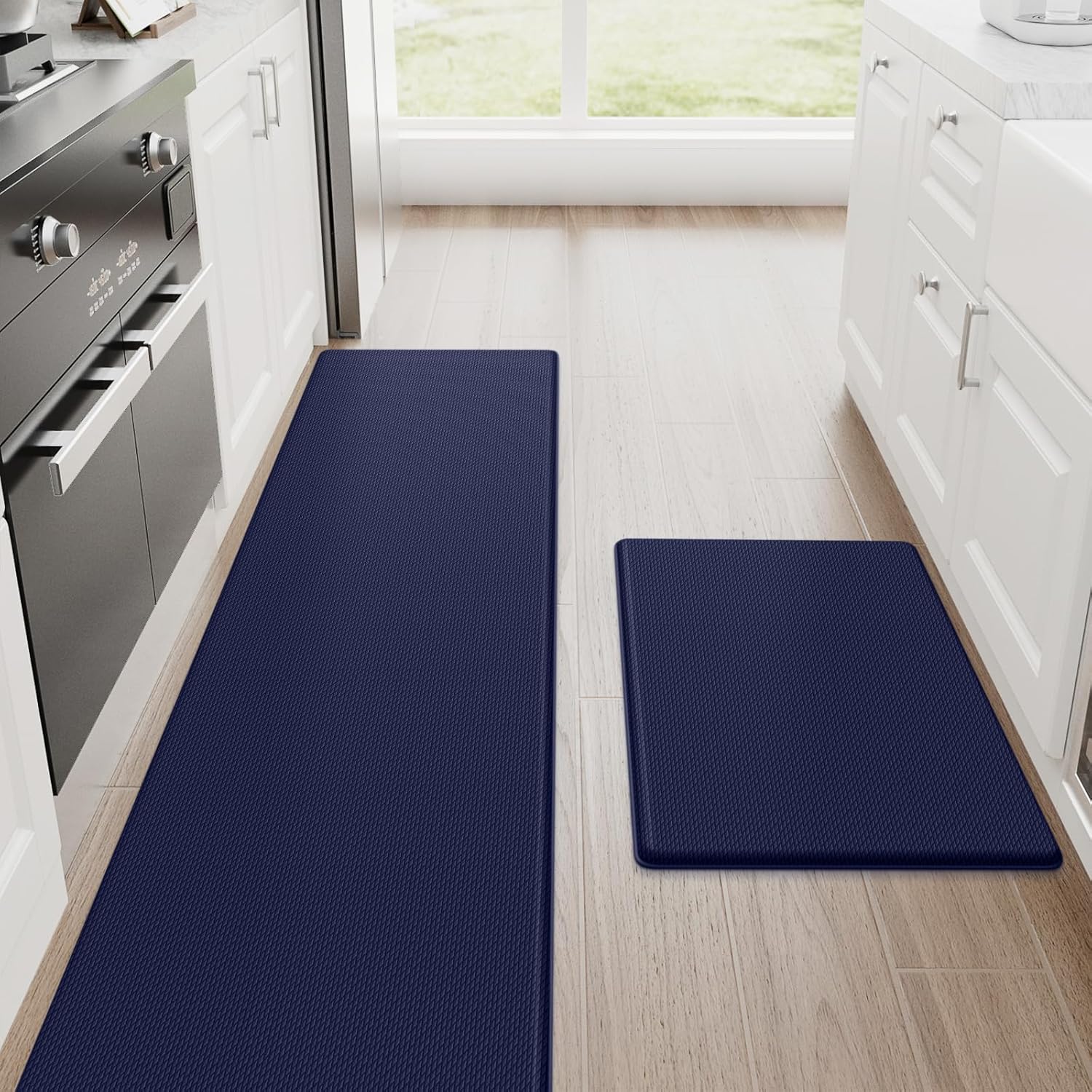 StepRite Kitchen Mats, 2PCS Kitchen Rugs, Cushioned Anti Fatigue Kitchen Mats for Floor, Non-Slip Standing Desk Mat, Waterproof Kitchen Rug Set for Kitchen,20" x 32"+20" x 94.5"-Full 1inch Thick,Black