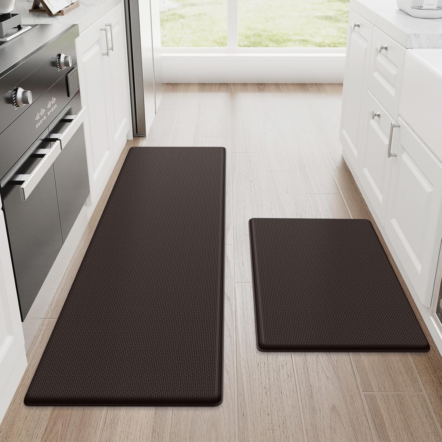 StepRite Kitchen Mats, 2PCS Kitchen Rugs, Cushioned Anti Fatigue Kitchen Mats for Floor, Non-Slip Standing Desk Mat, Waterproof Kitchen Rug Set for Kitchen,20" x 32"+20" x 94.5"-Full 1inch Thick,Black