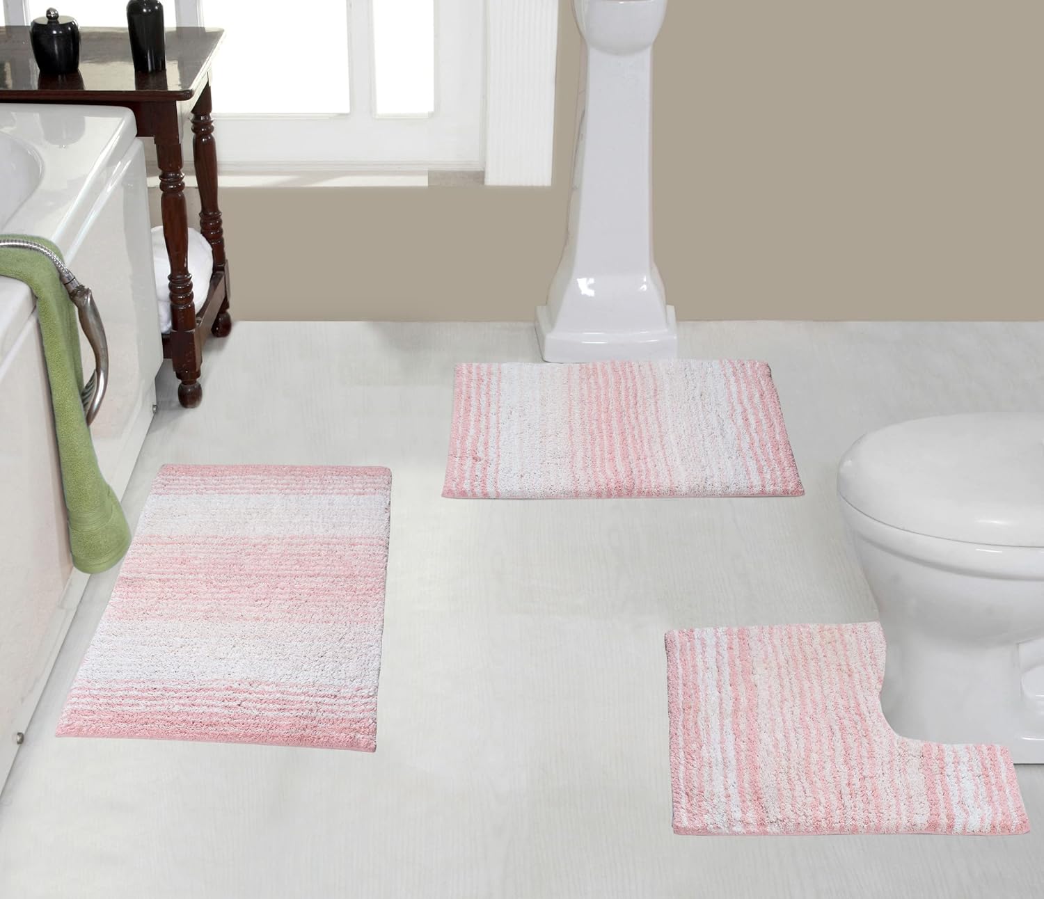 Home Weavers 100% Cotton Gradiation Collection Bathroom Décor, Washable Rug, Bathroom Mat, Kitchen Mat, Bathroom Rug Set, Bath Mat Set, Bath Floor Mat Non Slip, 4 Piece Set with Runner, Turquoise