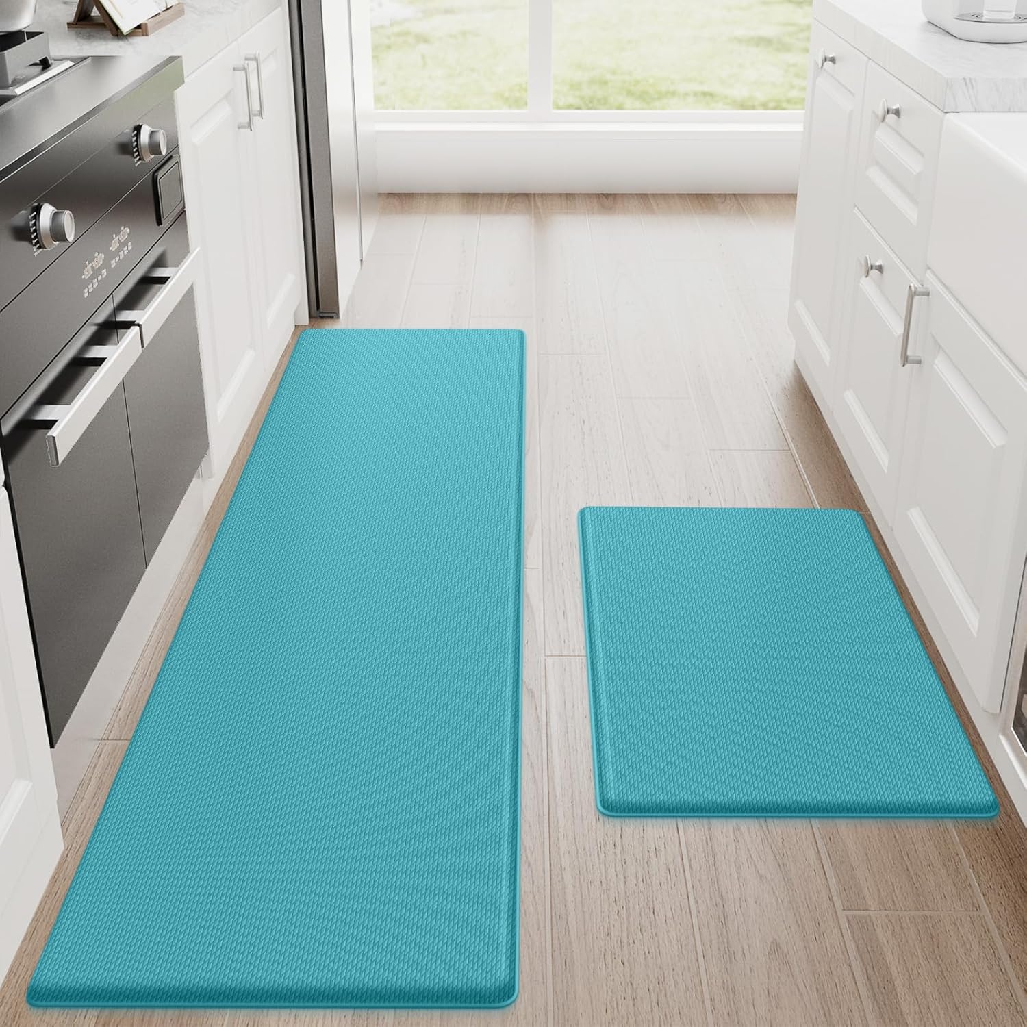 StepRite Kitchen Mats, 2PCS Kitchen Rugs, Cushioned Anti Fatigue Kitchen Mats for Floor, Non-Slip Standing Desk Mat, Waterproof Kitchen Rug Set for Kitchen,20" x 32"+20" x 94.5"-Full 1inch Thick,Black
