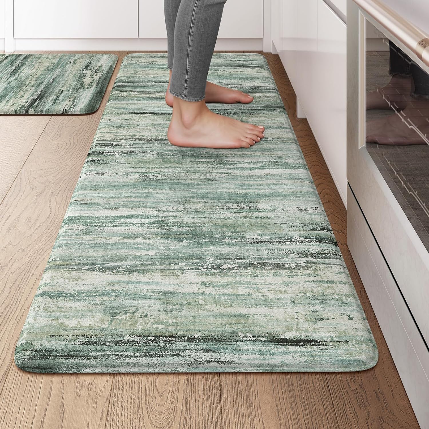 KIMODE Kitchen Anti Fatigue Mats, Farmhouse Abstract Kitchen Rugs Sets of 2, Memory Foam Kitchen Mats for Floor, Waterproof Non Skid Standing Mats for Sink Laundry Office Desk Brown 20"x71"+20"x32"