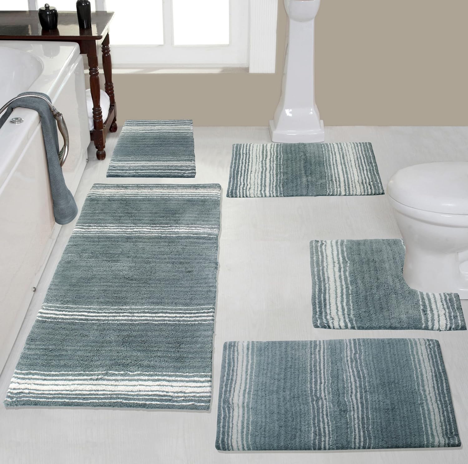 Home Weavers 100% Cotton Gradiation Collection Bathroom Décor, Washable Rug, Bathroom Mat, Kitchen Mat, Bathroom Rug Set, Bath Mat Set, Bath Floor Mat Non Slip, 4 Piece Set with Runner, Turquoise