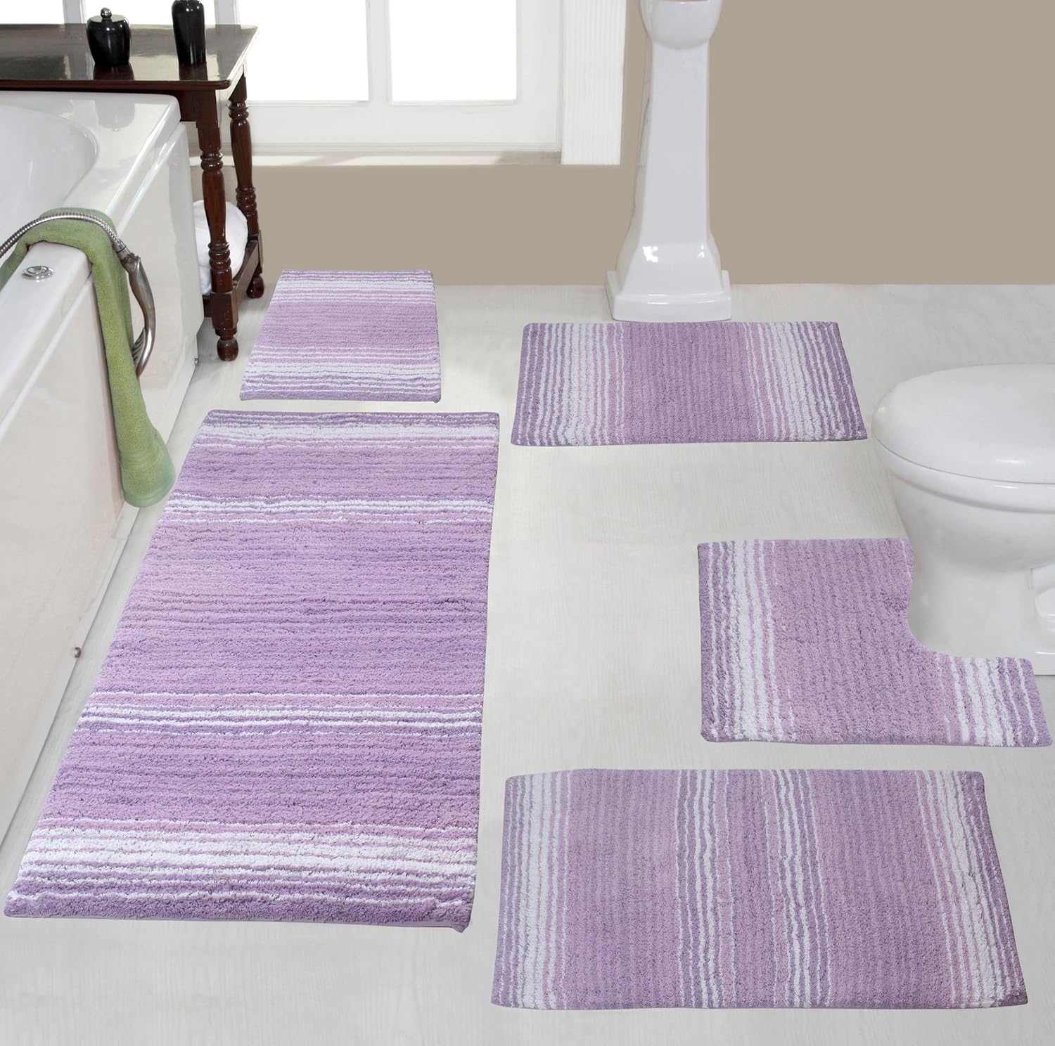 Home Weavers 100% Cotton Gradiation Collection Bathroom Décor, Washable Rug, Bathroom Mat, Kitchen Mat, Bathroom Rug Set, Bath Mat Set, Bath Floor Mat Non Slip, 4 Piece Set with Runner, Turquoise