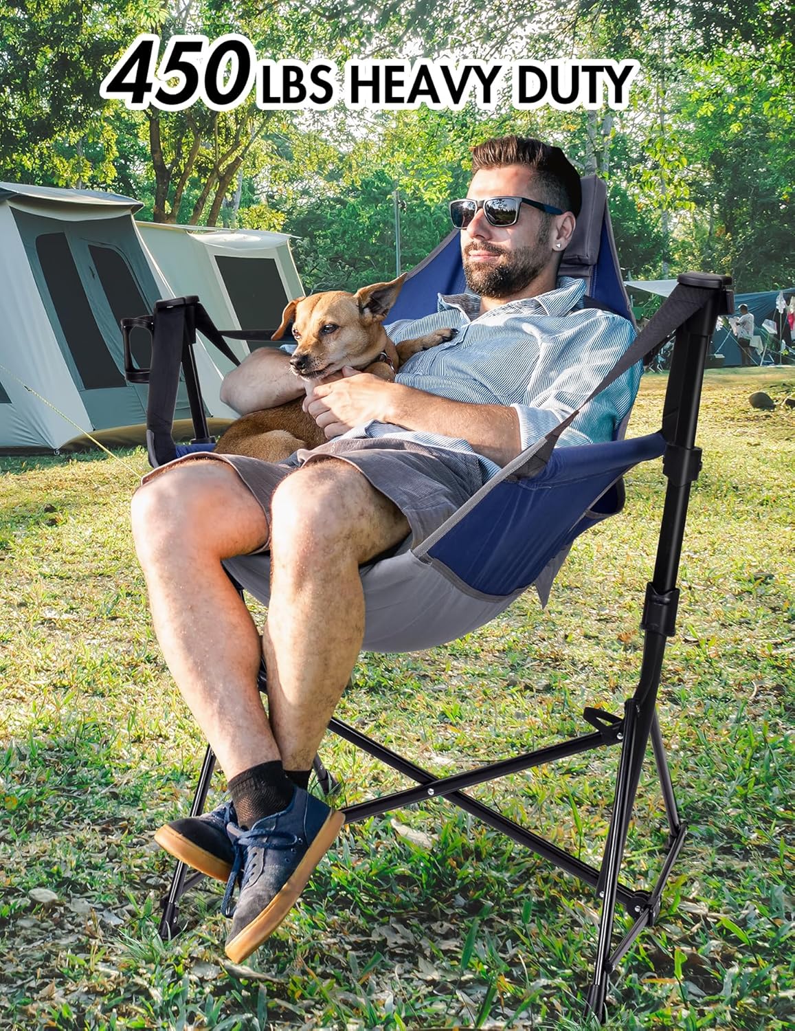 Hammock Camping Chair - 3 Heights Portable Hammock Chair Camping with Adjustable Backrest, Headrest, Padded Seat, Cup Holder - 450 LBS Heavy Duty