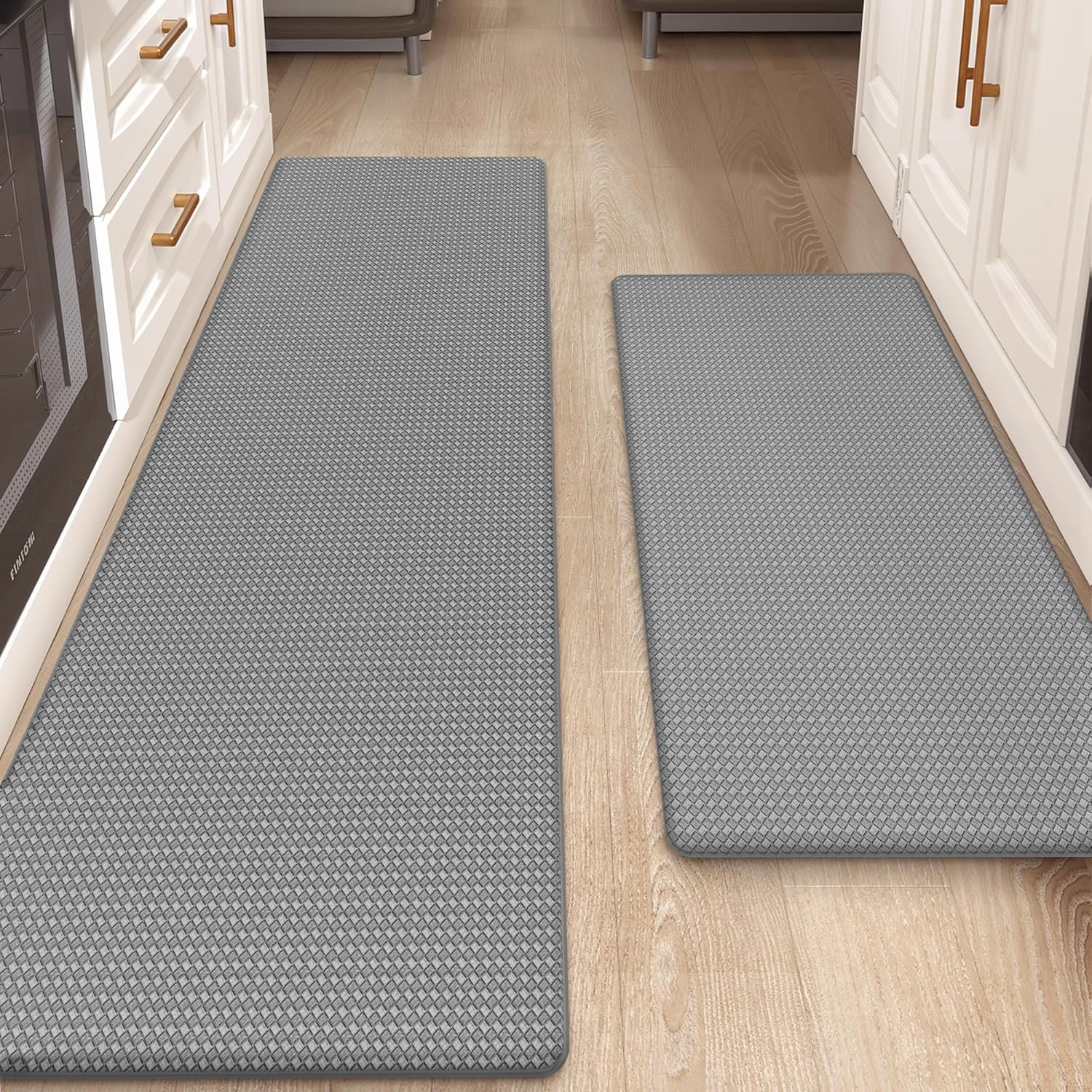 Color&Geometry Anti Fatigue Cushion Padded Kitchen Mat for Floor - 24x59+24x94,Easy Clean, Waterproof & Oil Proof, Anti Slip, Foam Rubber Runner Rug for Front Sink Comfort Standing, Black Set of 2
