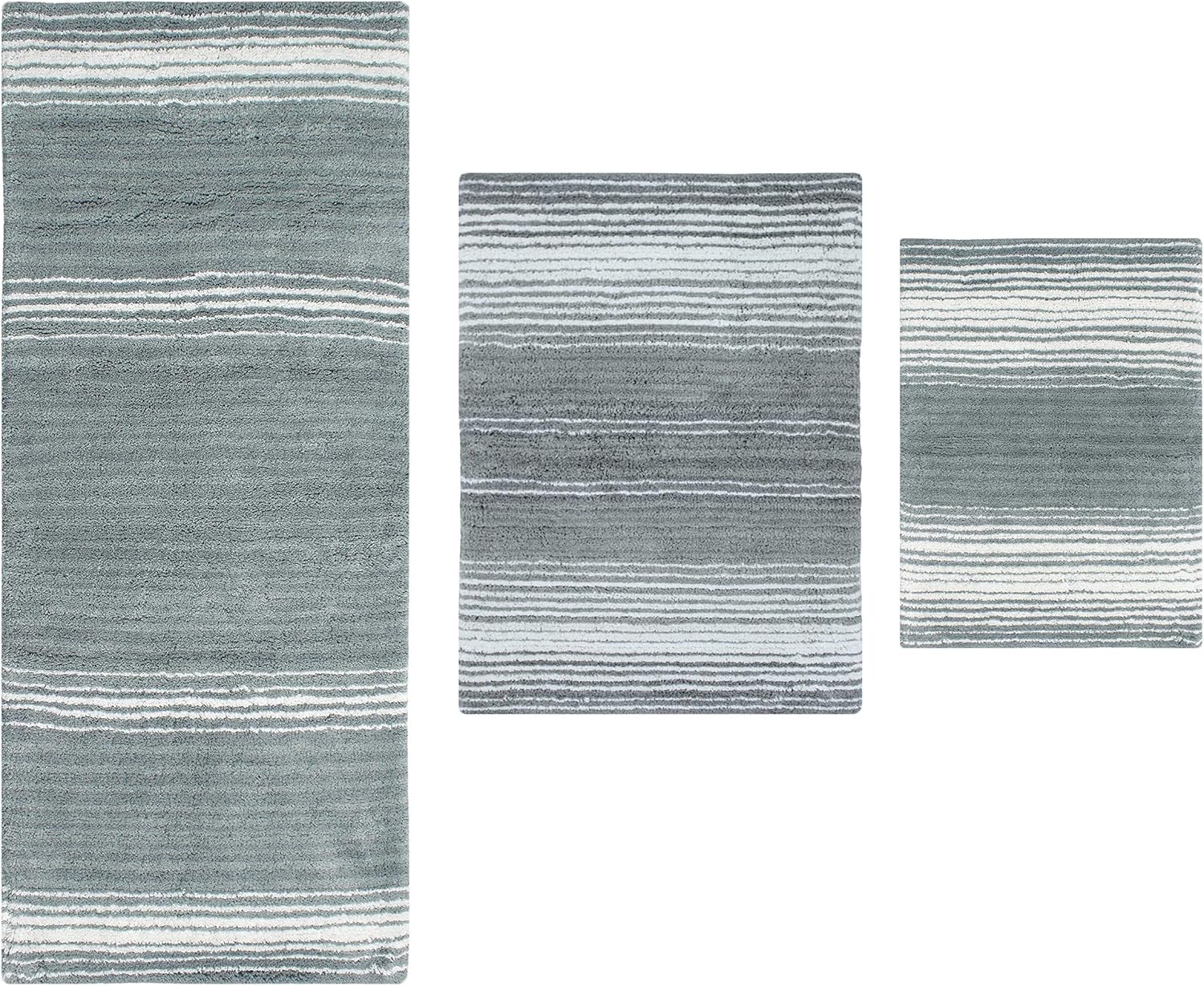 Home Weavers 100% Cotton Gradiation Collection Bathroom Décor, Washable Rug, Bathroom Mat, Kitchen Mat, Bathroom Rug Set, Bath Mat Set, Bath Floor Mat Non Slip, 4 Piece Set with Runner, Turquoise