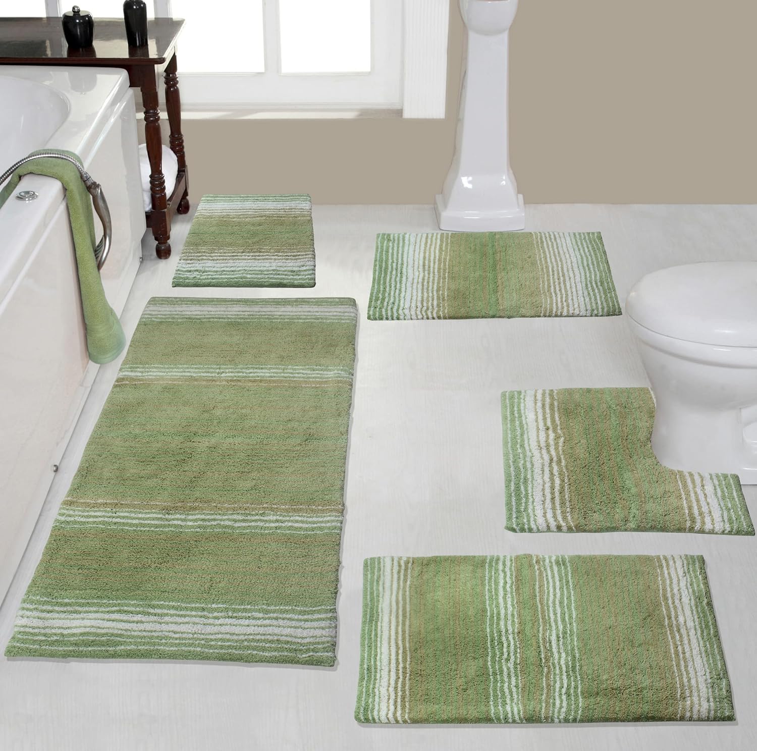 Home Weavers 100% Cotton Gradiation Collection Bathroom Décor, Washable Rug, Bathroom Mat, Kitchen Mat, Bathroom Rug Set, Bath Mat Set, Bath Floor Mat Non Slip, 4 Piece Set with Runner, Turquoise