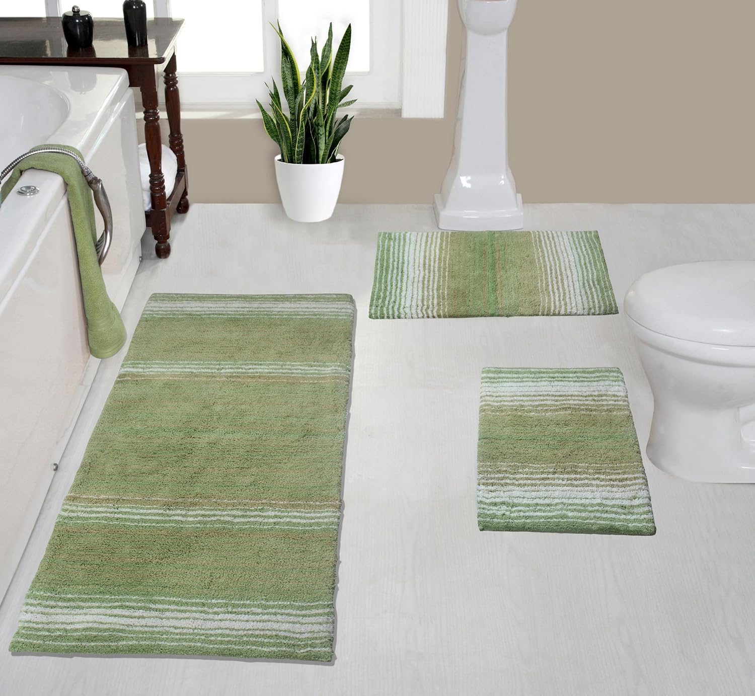 Home Weavers 100% Cotton Gradiation Collection Bathroom Décor, Washable Rug, Bathroom Mat, Kitchen Mat, Bathroom Rug Set, Bath Mat Set, Bath Floor Mat Non Slip, 4 Piece Set with Runner, Turquoise