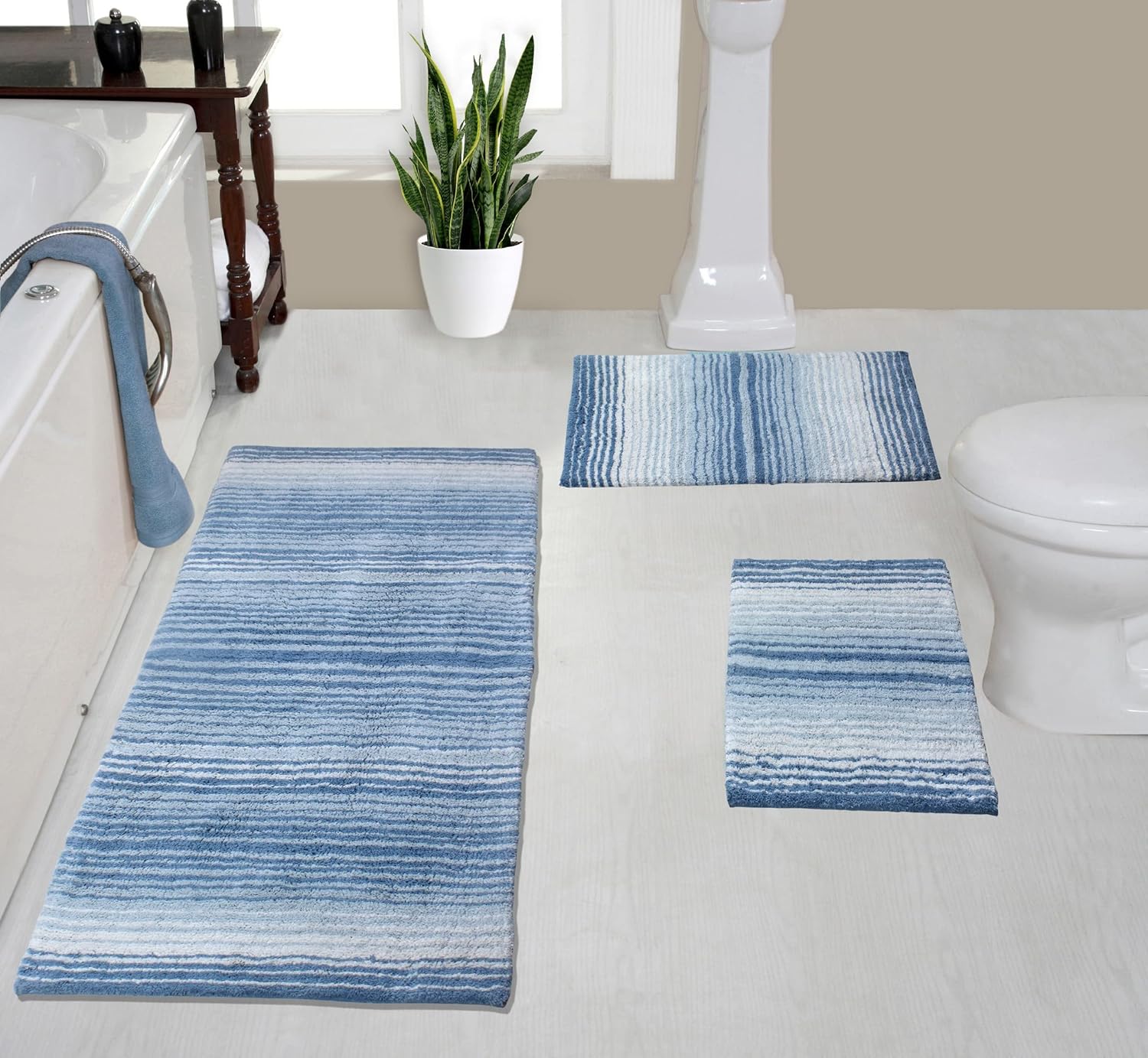 Home Weavers 100% Cotton Gradiation Collection Bathroom Décor, Washable Rug, Bathroom Mat, Kitchen Mat, Bathroom Rug Set, Bath Mat Set, Bath Floor Mat Non Slip, 4 Piece Set with Runner, Turquoise