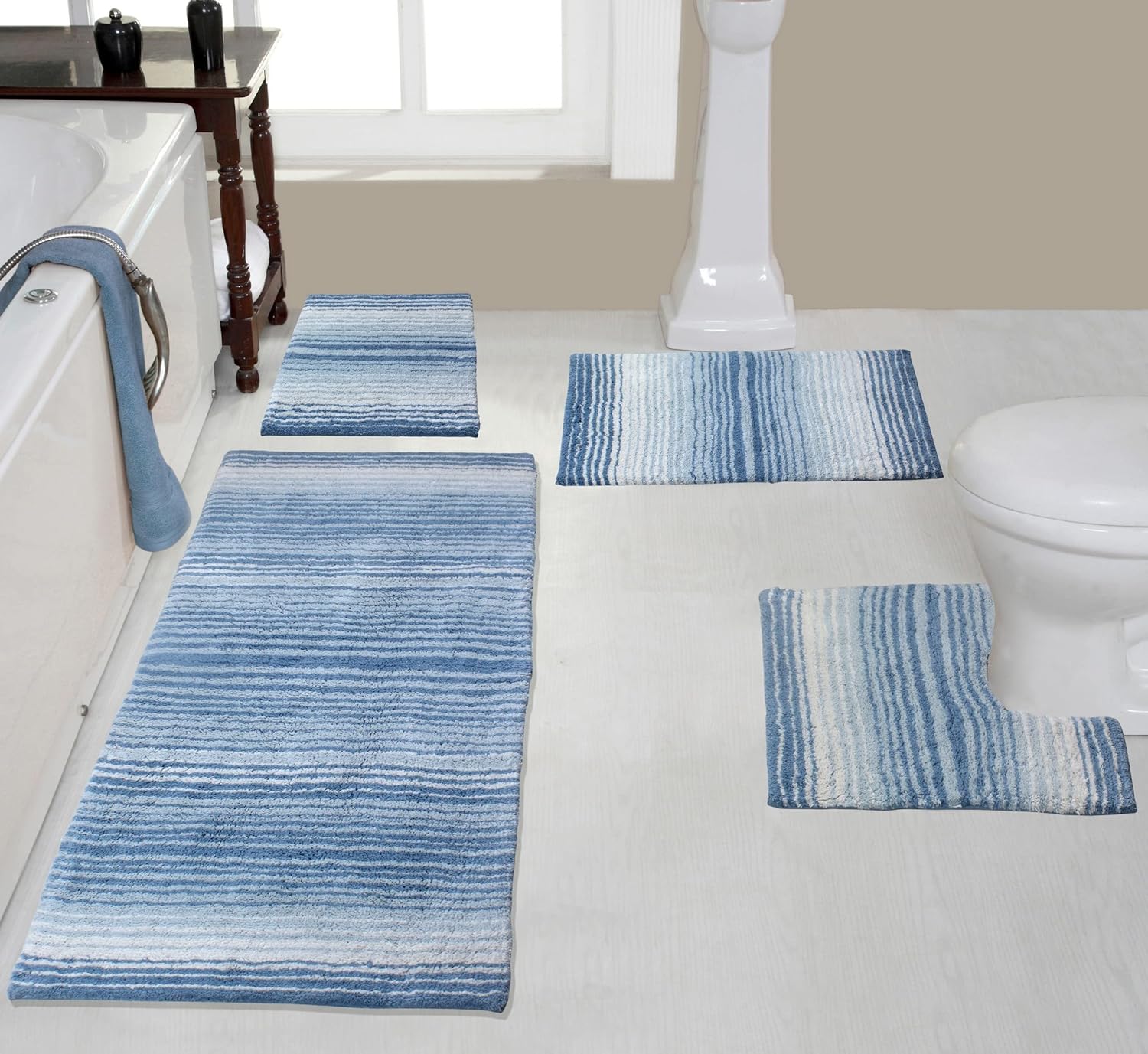Home Weavers 100% Cotton Gradiation Collection Bathroom Décor, Washable Rug, Bathroom Mat, Kitchen Mat, Bathroom Rug Set, Bath Mat Set, Bath Floor Mat Non Slip, 4 Piece Set with Runner, Turquoise