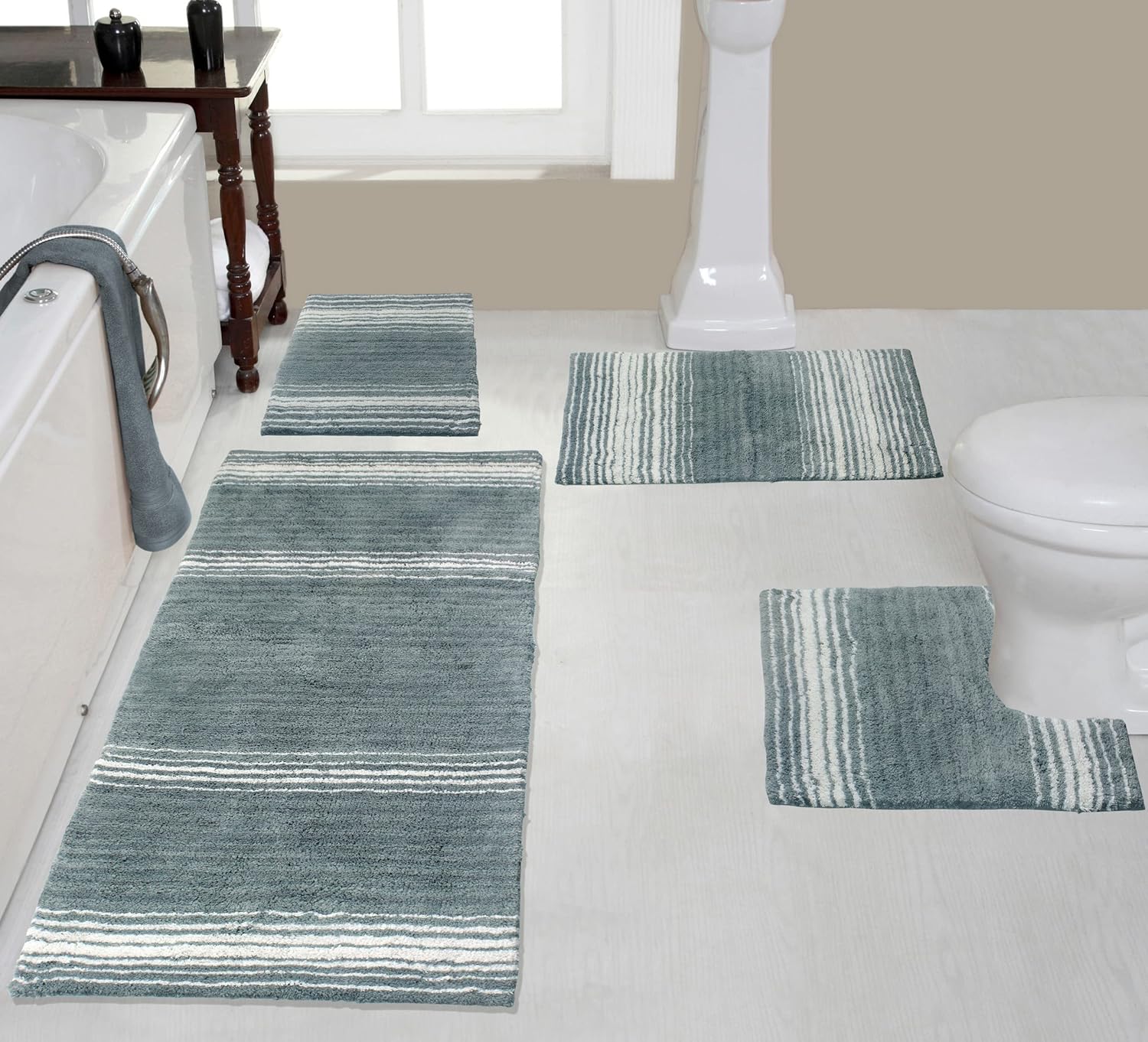Home Weavers 100% Cotton Gradiation Collection Bathroom Décor, Washable Rug, Bathroom Mat, Kitchen Mat, Bathroom Rug Set, Bath Mat Set, Bath Floor Mat Non Slip, 4 Piece Set with Runner, Turquoise