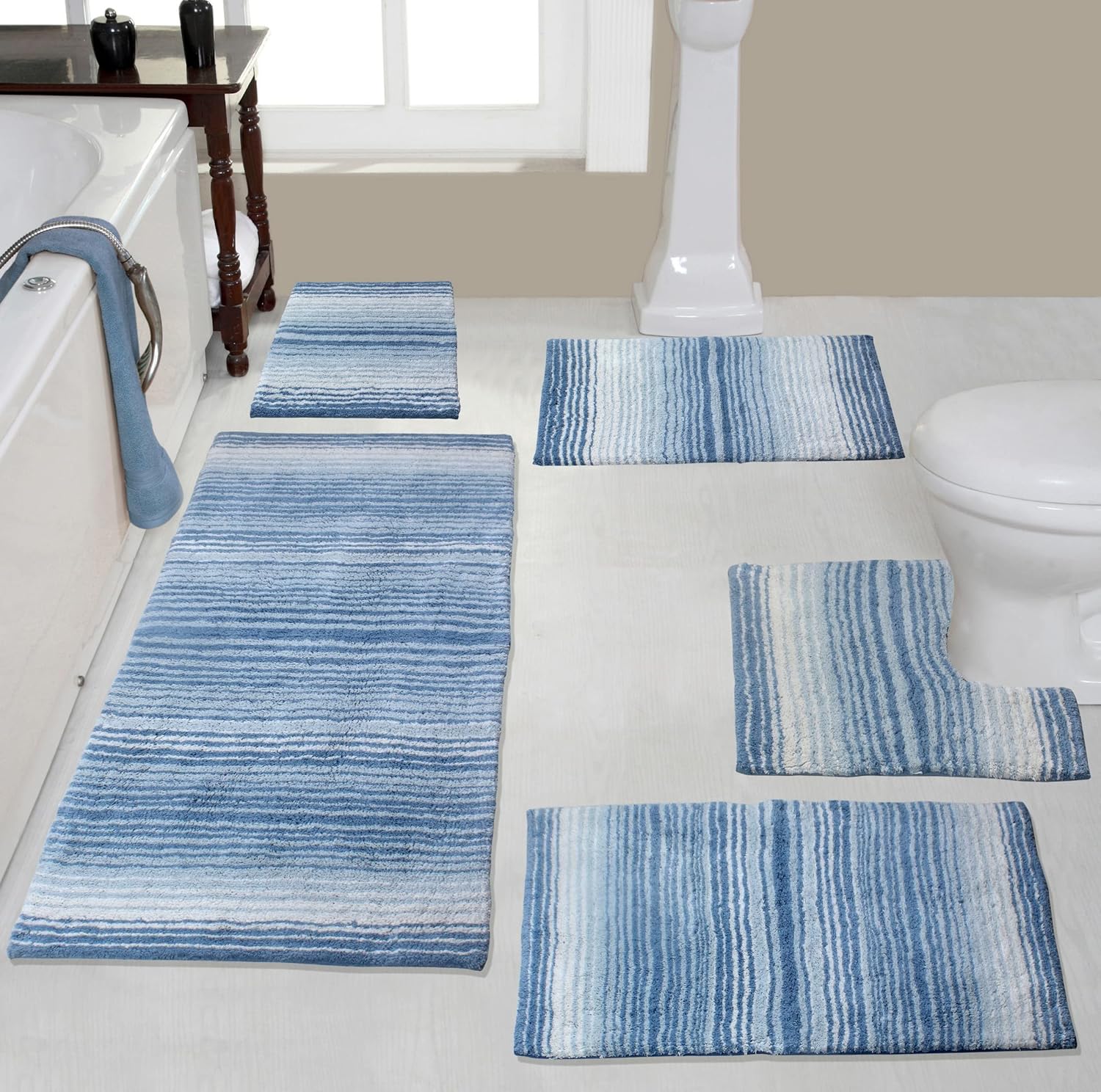 Home Weavers 100% Cotton Gradiation Collection Bathroom Décor, Washable Rug, Bathroom Mat, Kitchen Mat, Bathroom Rug Set, Bath Mat Set, Bath Floor Mat Non Slip, 4 Piece Set with Runner, Turquoise